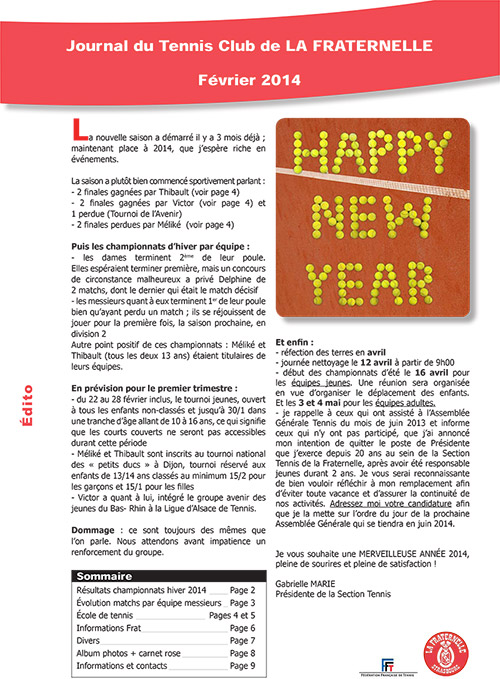 Couverture journal La Fraternelle -Février 2014 (numéro 14)