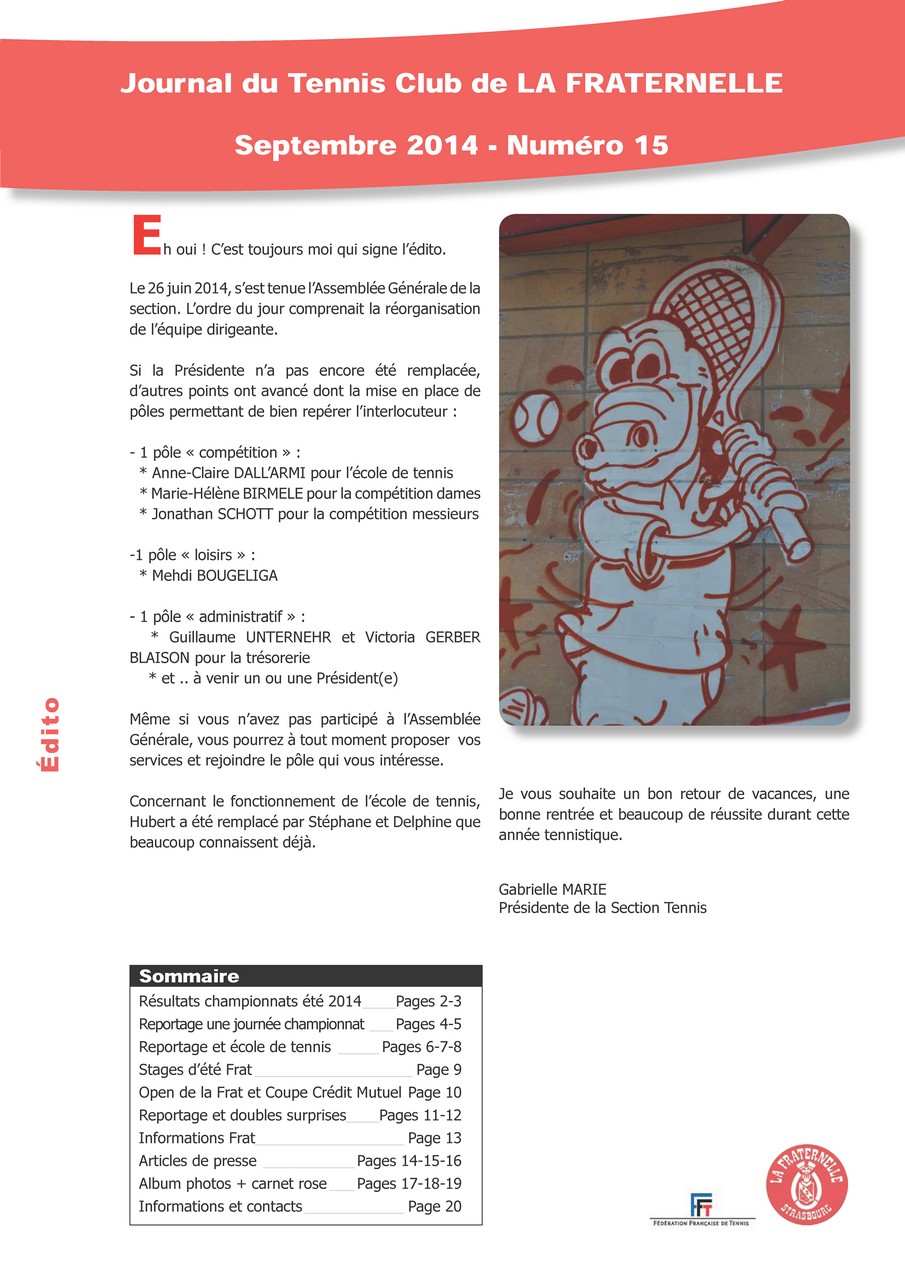 Couverture journal La Fraternelle - Septembre 2014 (numéro 15)